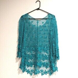 Marci Teal Light Knit Hi Low Long Sleeve Sweater, Women's Xtra Large